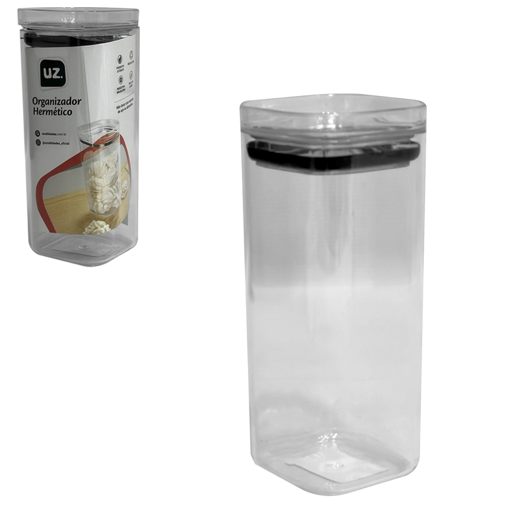 ORGANIZADOR DE ACRILICO QUADRADO EMPILHAVEL COM TAMPA HERMETICA 350ML