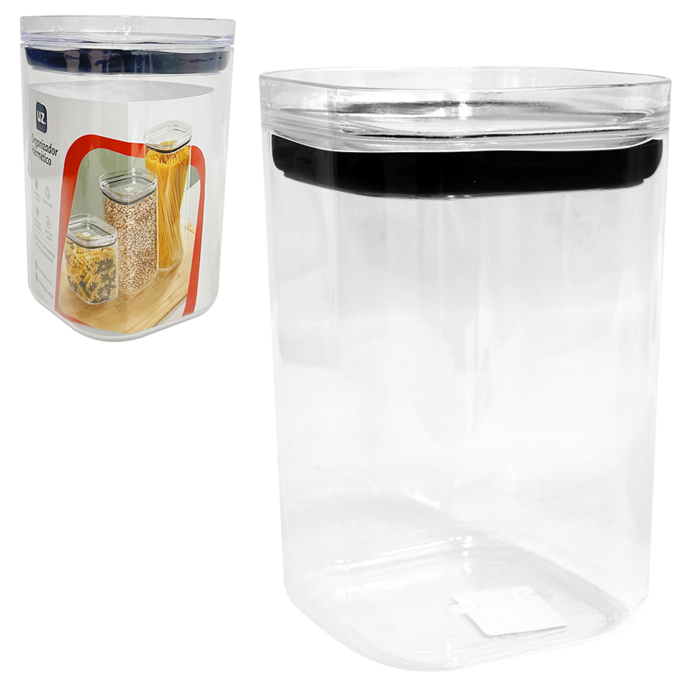 ORGANIZADOR DE ACRILICO QUADRADO EMPILHAVEL COM TAMPA HERMETICA 1,5L