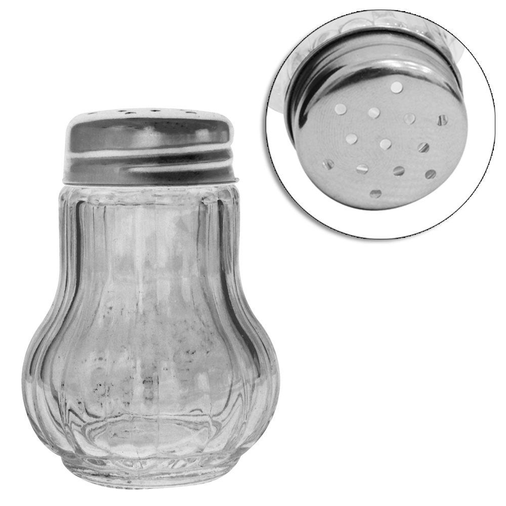 SALEIRO / PIMENTEIRO DE MESA DE VIDRO COM TAMPA DE INOX 70ML