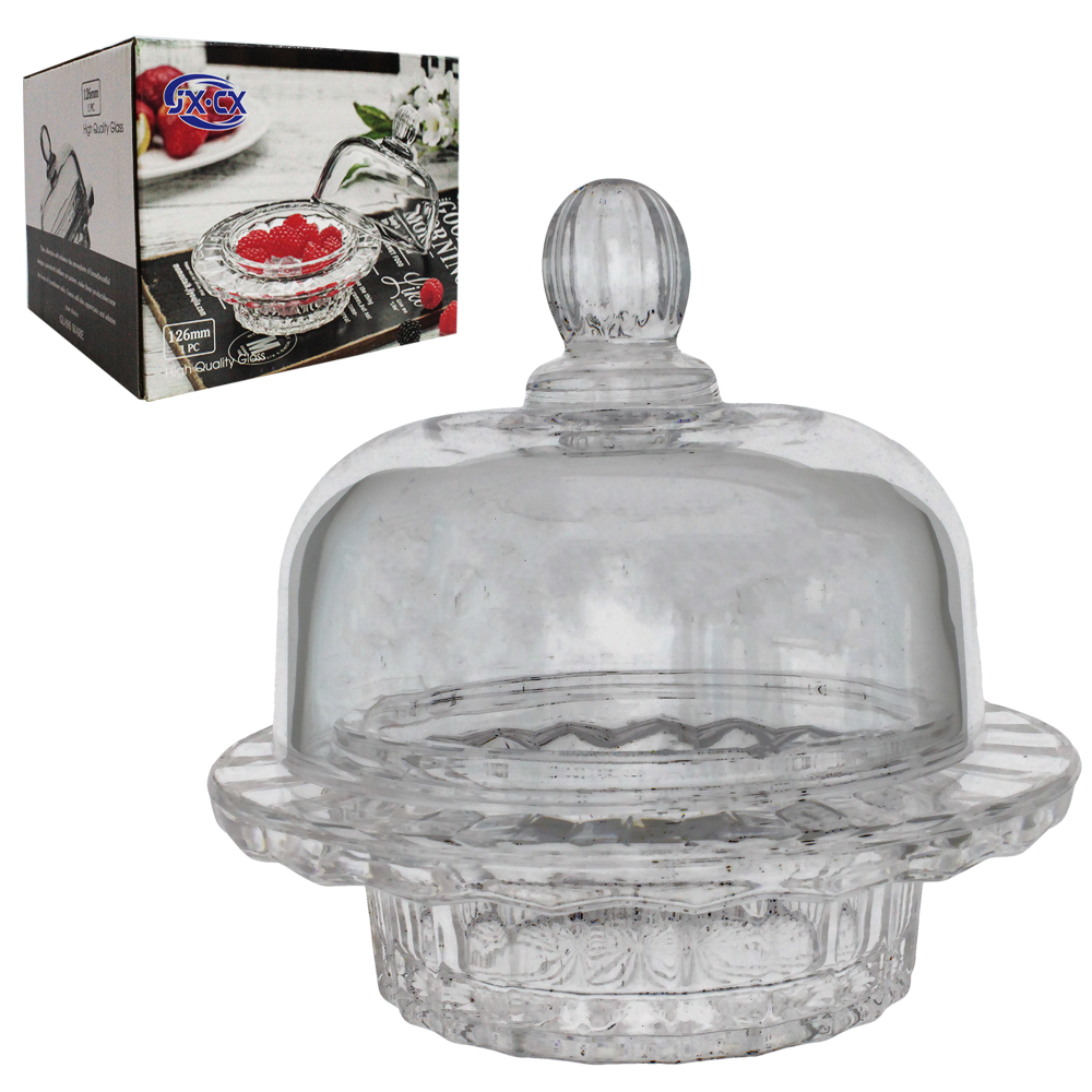 MANTEIGUEIRA DE VIDRO REDONDA COM TAMPA 12X13CM DE Ø