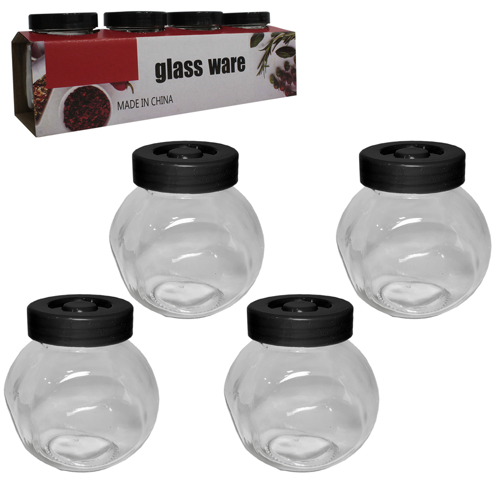 PORTA CONDIMENTO DE VIDRO COM TAMPA DE PLASTICO COM 4 PECAS 180ML