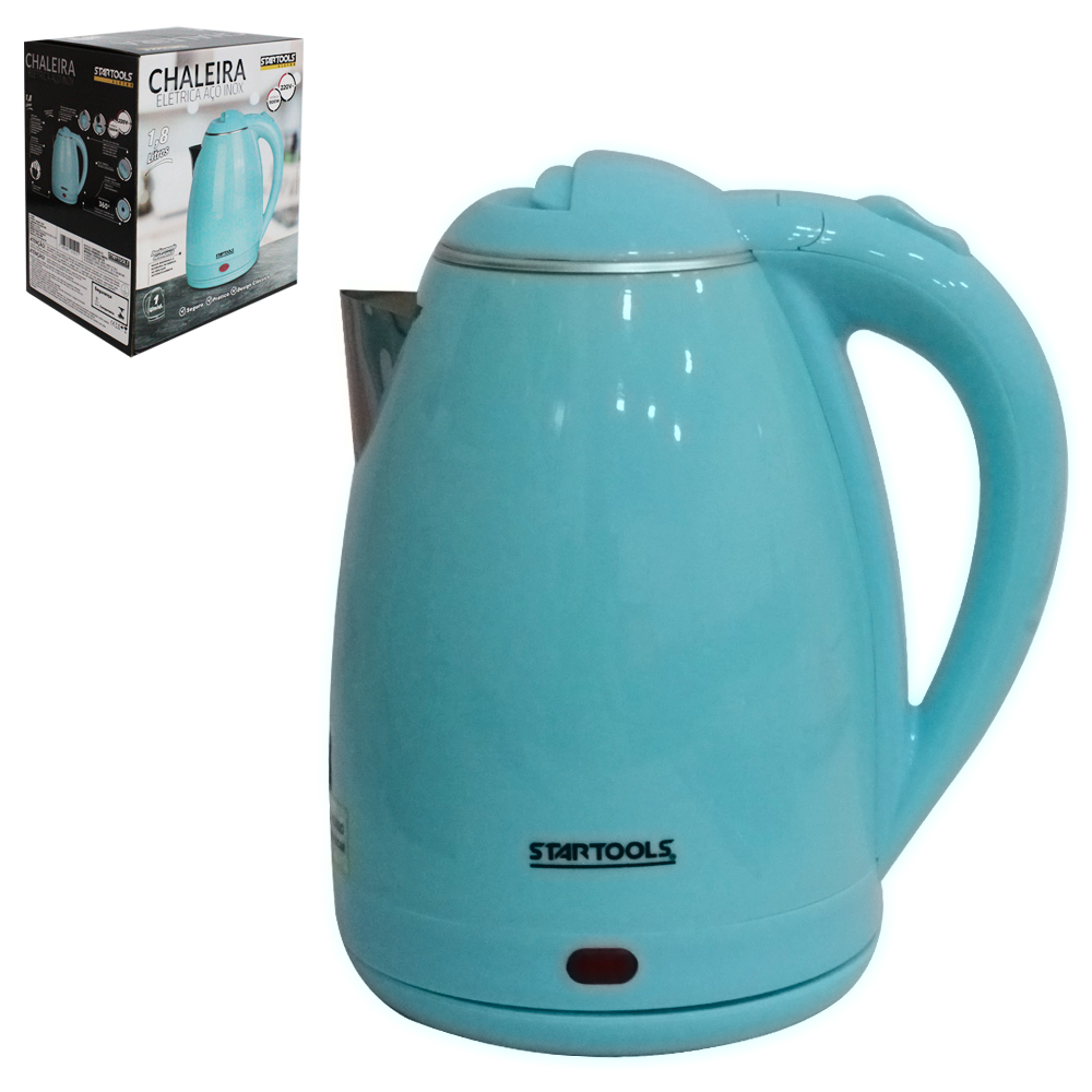 CHALEIRA JARRA ELETRICA DE INOX AZUL BEBE COM BASE REMOVIVEL + ALCA E LED INDICATIVO 1,8L 220V