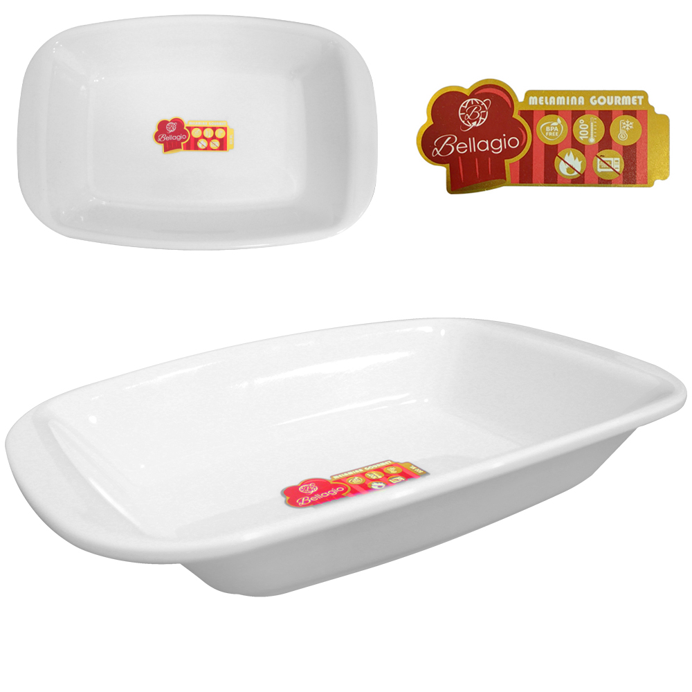 TIGELA DE MELAMINA RETANGULAR GOURMET BRANCA 800ML 25X16,5X5CM