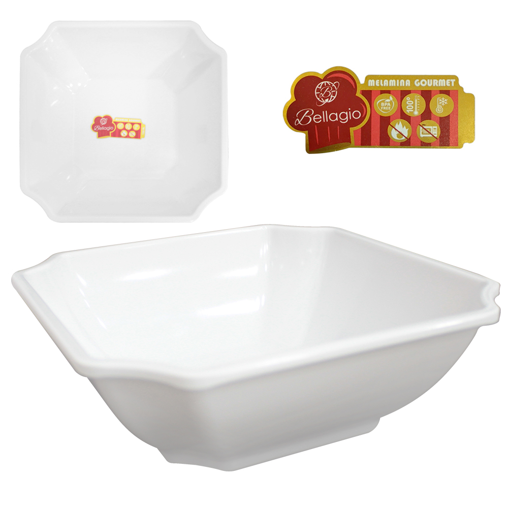 TIGELA DE MELAMINA QUADRADA GOURMET BRANCA 1300ML 6X20CM
