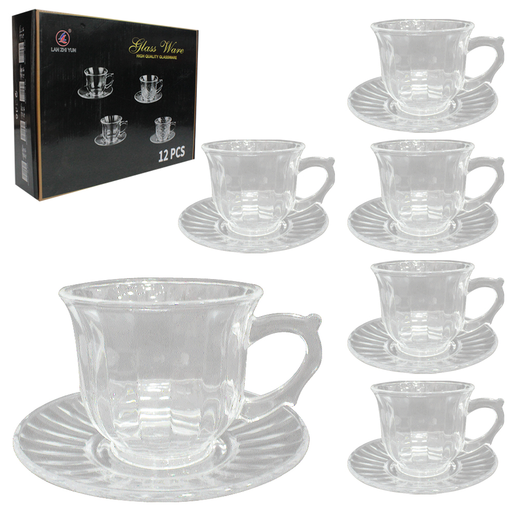 JOGO DE XICARA DE VIDRO COM PIRES PARA CHA 12 PECAS 235ML