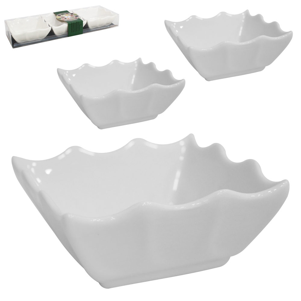 TIGELA RAMEQUIM DE PORCELANA QUADRADA BRANCA COM 3 PECAS 150ML