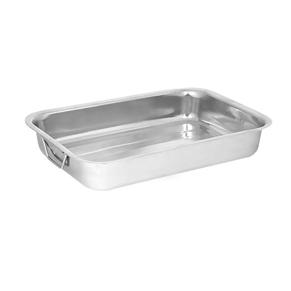 BANDEJA ( FORMA ) RETANGULAR DE INOX COM ALCA 40X30X7CM