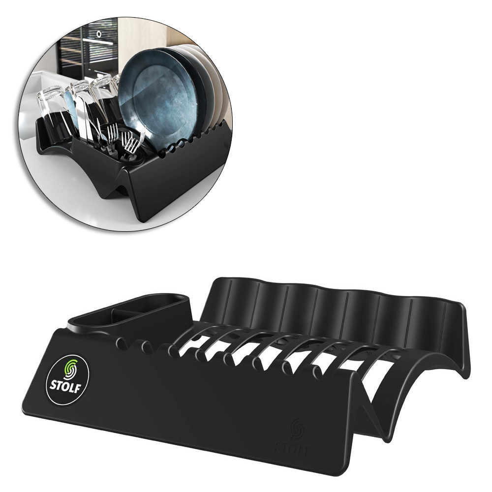 ESCORREDOR SECADOR DE PRATOS / COPOS / TALHER DE PLASTICO SMART PRETO 34,7X32,5X7,6CM