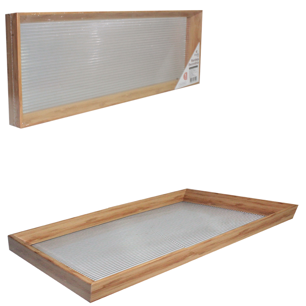 BANDEJA DE PLASTICO TIPO MADEIRA COM FUNDO TRANSPARENTE RETANGULAR DECORATIVA DECOR 39,8X14,8X3,5CM