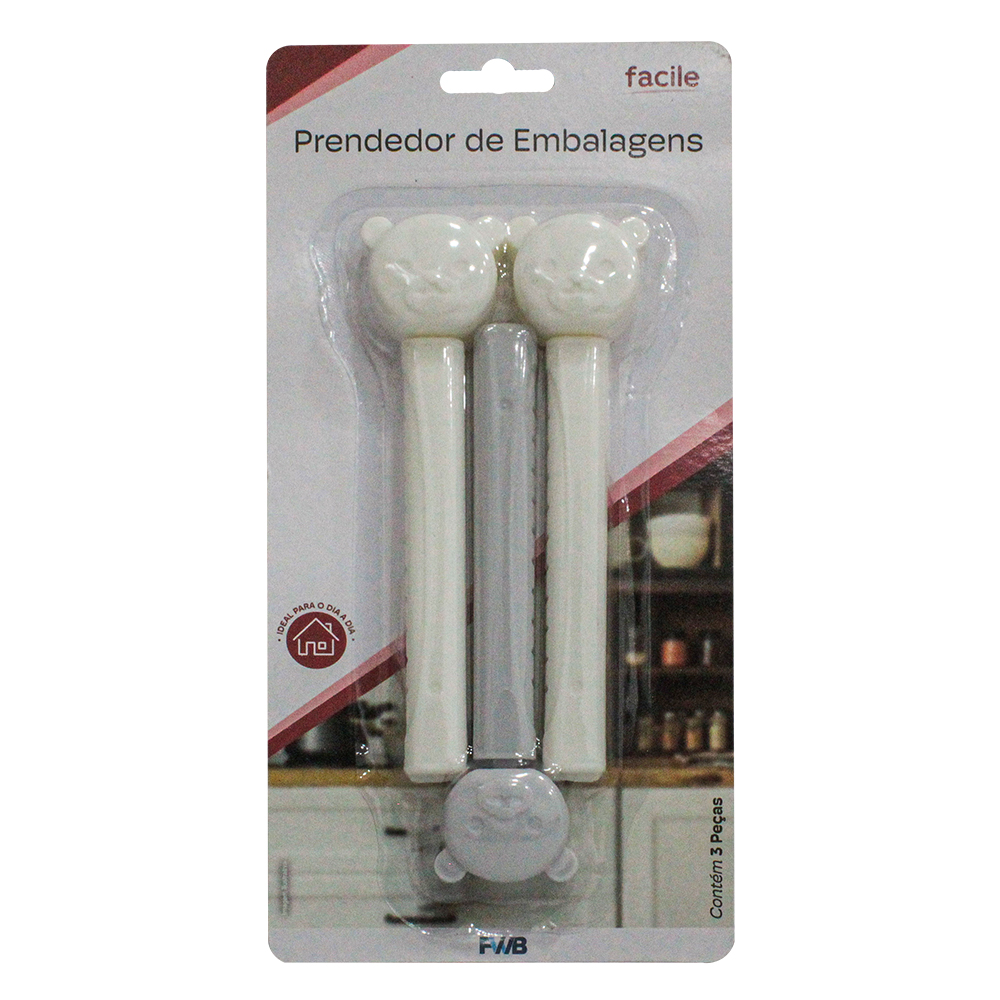 PRENDEDOR LACRA VEDA EMBALAGEM DE PLASTICO URSO MULTIUSO FACILE COM 3 PECAS 14,5X3,5CM