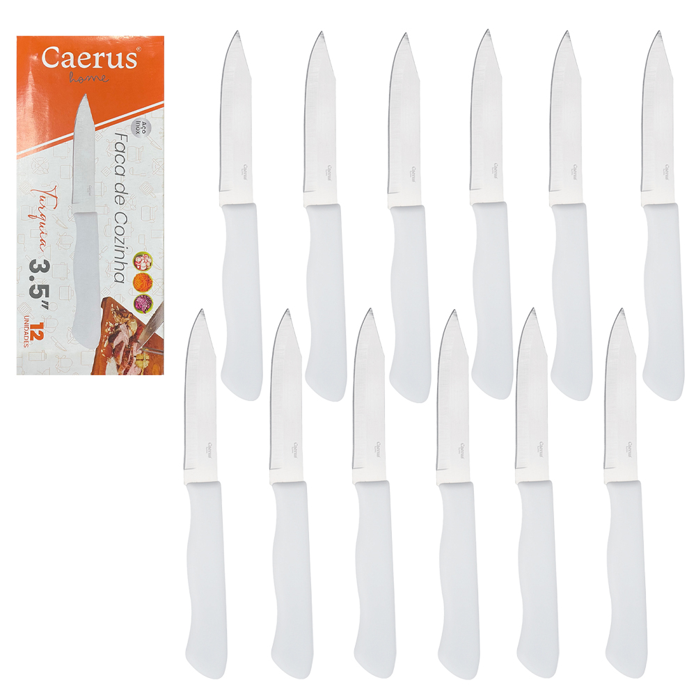 FACA DE LEGUMES 3,5'' DE INOX CABO PLASTICO BRANCO COM 12 PECAS