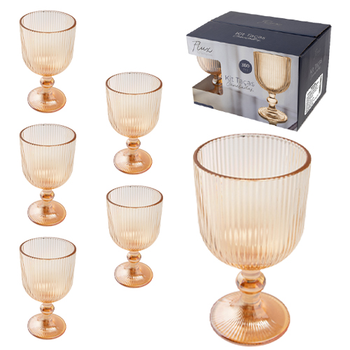 JOGO DE TACA DE VIDRO PARA AGUA / VINHO AMBAR FLUX COM 6 PECAS 380ML