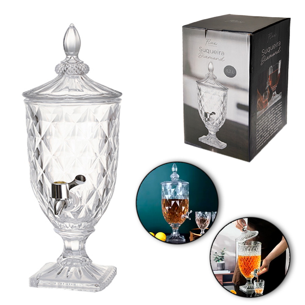 SUQUEIRA DE VIDRO COM BASE DIAMOND FLUX 3,2L