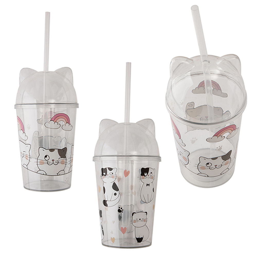 COPO COM TAMPA E CANUDO DE PLASTICO ANIMAIS 550ML
