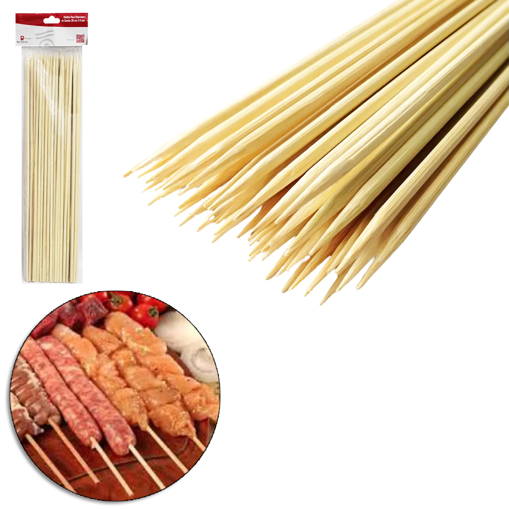 ESPETO / PALITO DE BAMBU PARA CHURRASCO COM 50 PECAS 30CM
