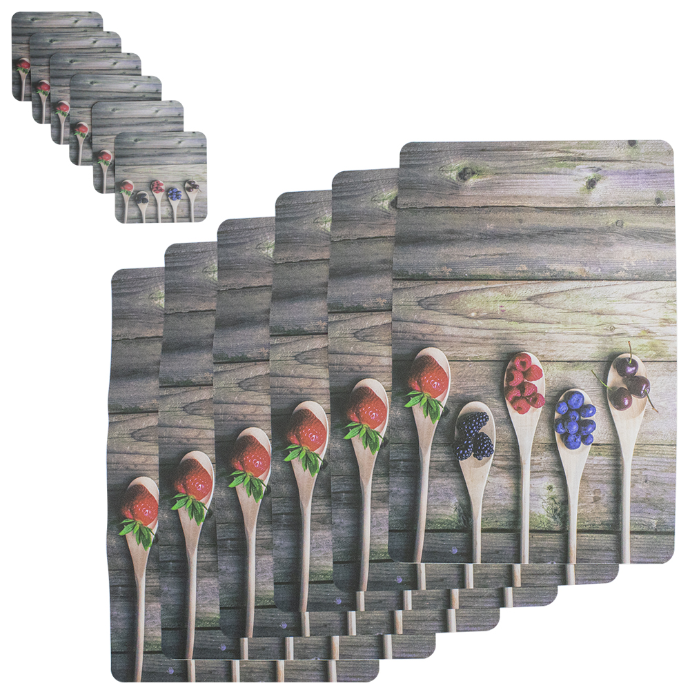 JOGO DE TOALHA AMERICANO DE PLASTICO ESTAMPAS SOTIDAS COM 6 PECAS + 6 PORTA COPOS