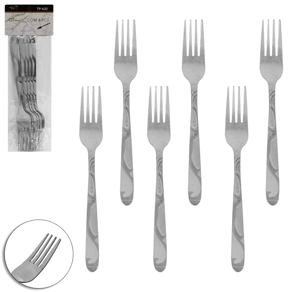 GARFO DE MESA DE INOX TOP CASA COM 6 PECAS 18,5CM