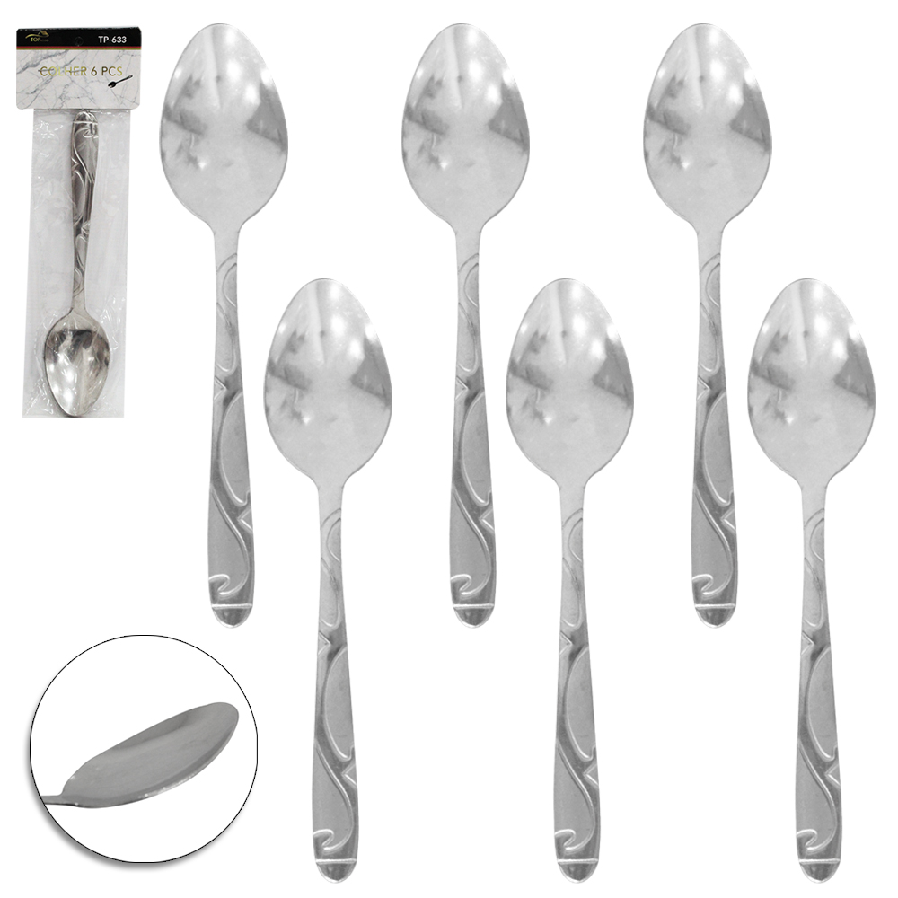 COLHER DE MESA DE INOX TOP CASA COM 6 PECAS 18,5CM
