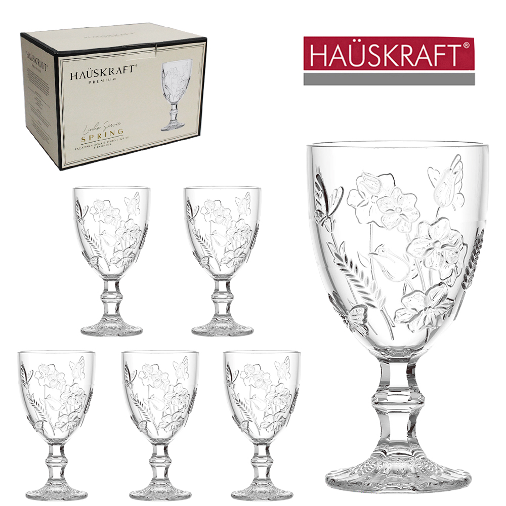 JOGO DE TACA DE VIDRO PARA AGUA / VINHO LINHA SERVIR SPRING HAUSKRAFT PREMIUM COM 6 PECAS 320ML