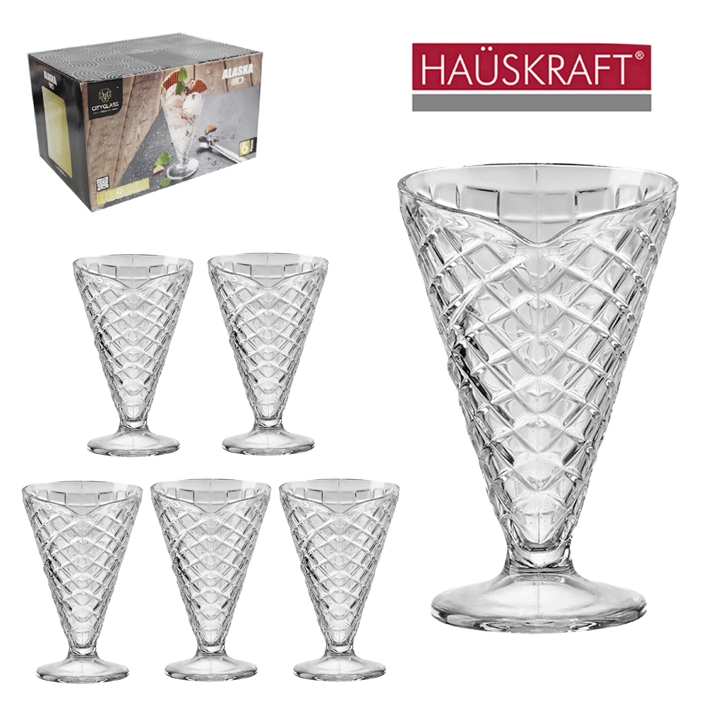 JOGO DE TACA DE VIDRO REDONDA PARA SOBREMESA CASQUINHA ALASKA HAUSKRAFT CITY GLASS PREMIUM 6 PECAS 300ML