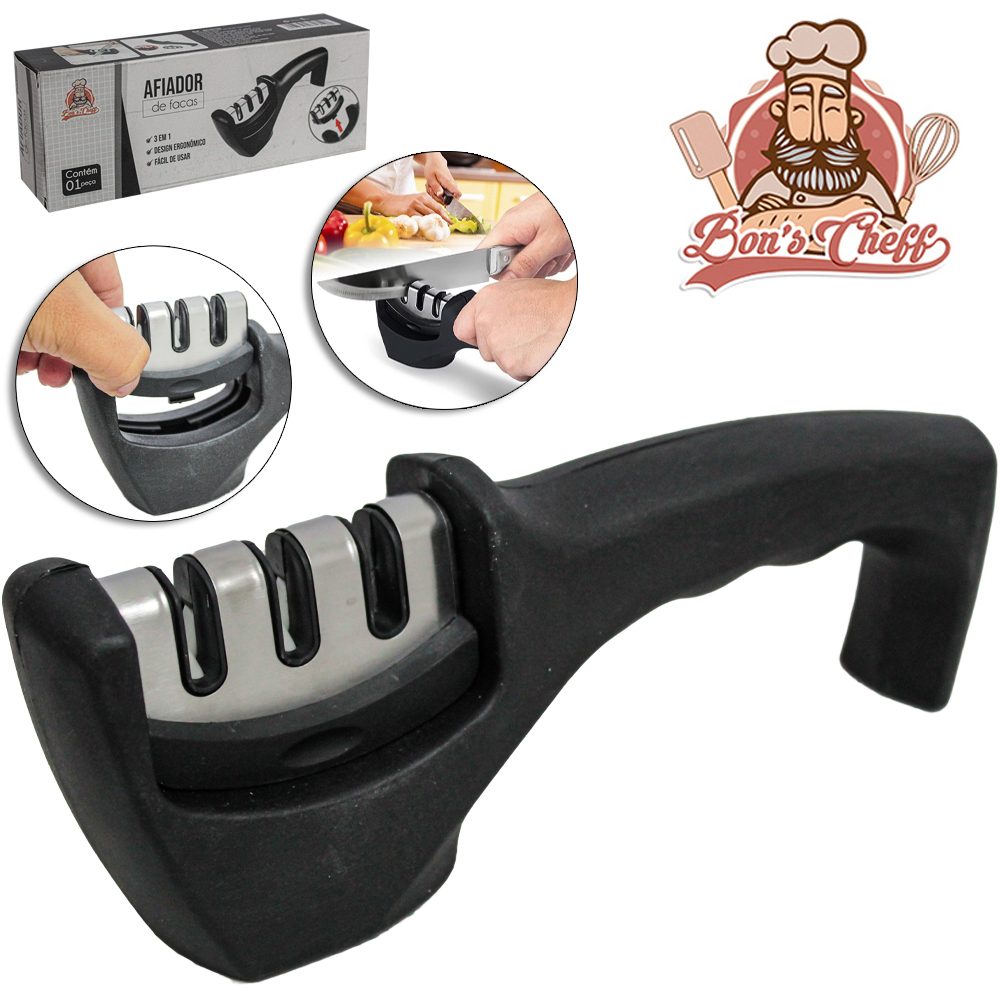 AFIADOR AMOLADOR DE FACA CABO PLASTICO PRETO 21X7,5X4,5CM BONS CHEFF