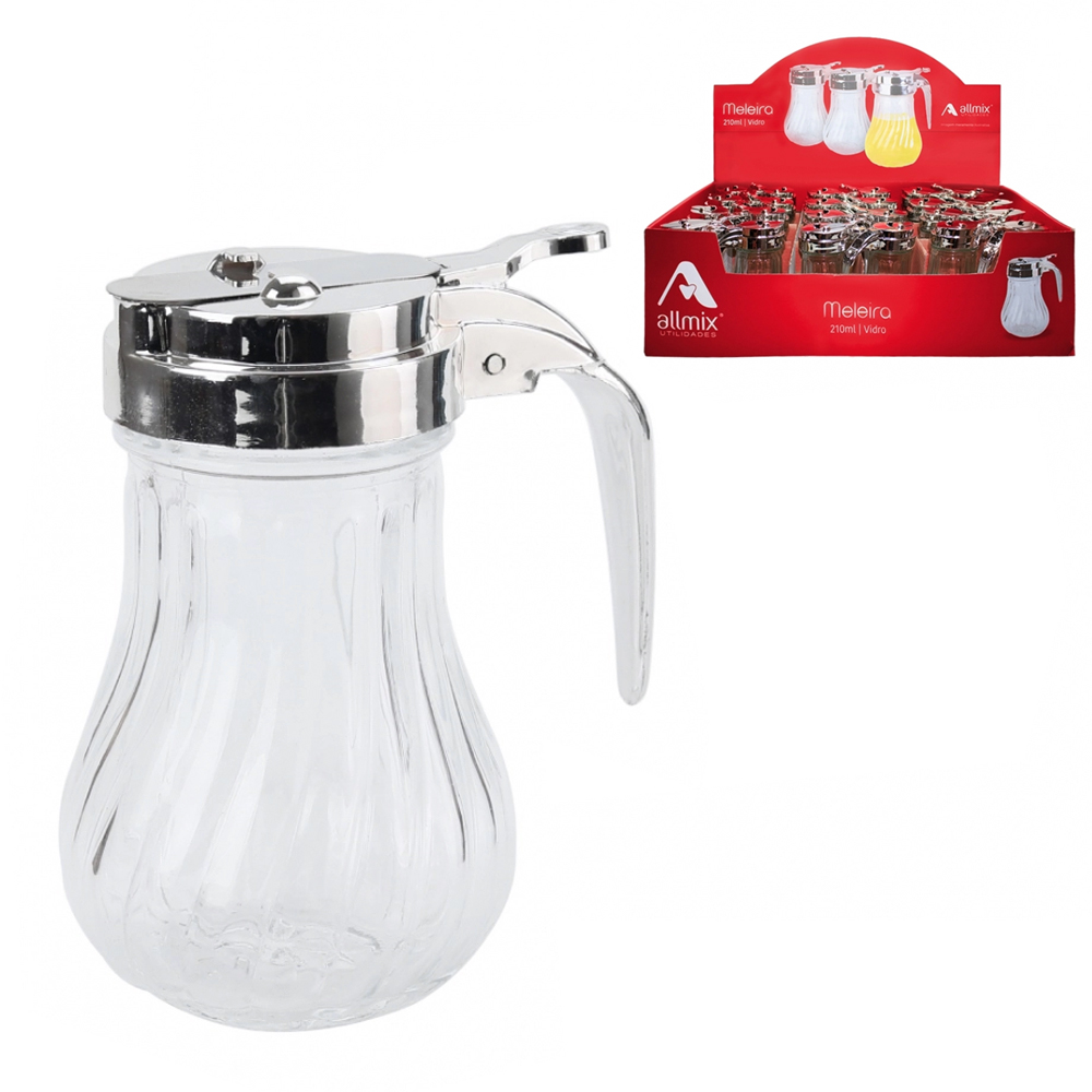 PORTA MEL / MELEIRA DE VIDRO COM TAMPA E ALCA DE INOX 210ML DP PLAY