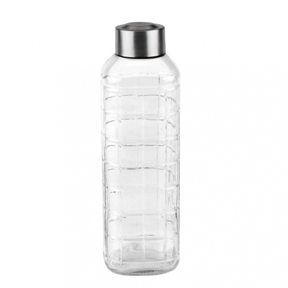 GARRAFA DE AGUA DE VIDRO QUADRUS COM TAMPA DE INOX 1000ML