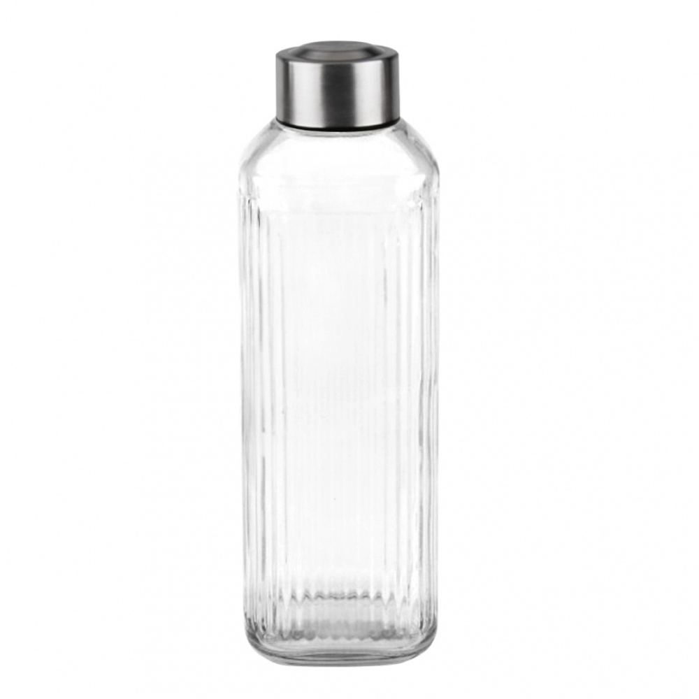 GARRAFA DE AGUA DE VIDRO RIVIERA COM TAMPA DE INOX 1000ML