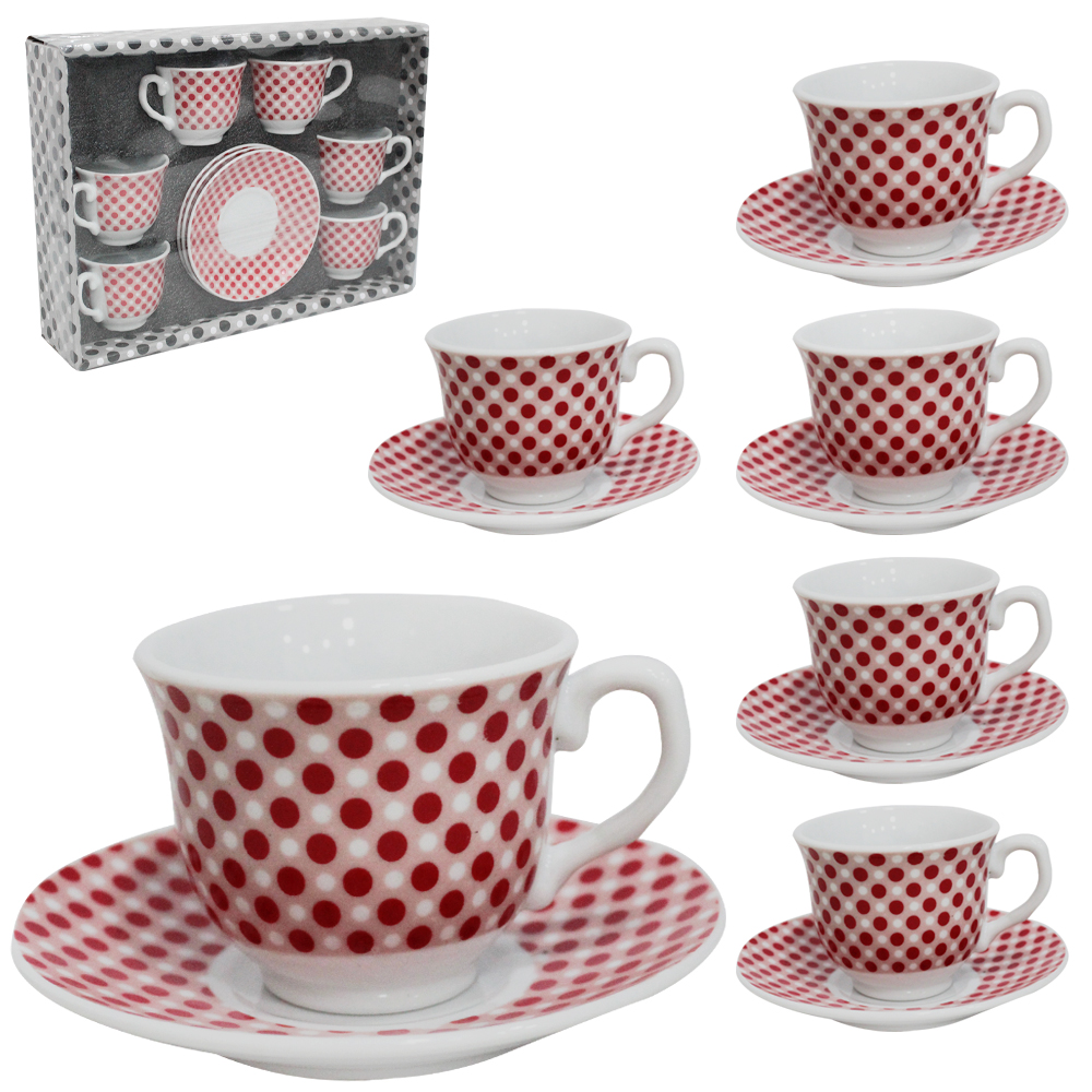 JOGO DE XICARA DE PORCELANA COM PIRES PARA CAFE 12 PECAS 70ML