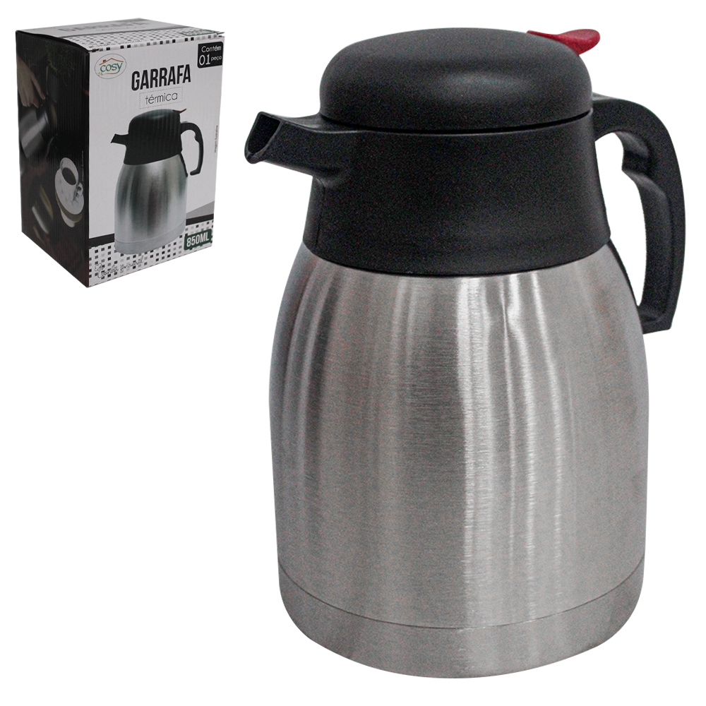 GARRAFA TERMICA DE INOX COM GATILHO 850ML