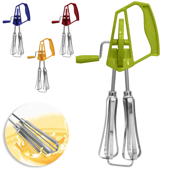 BATEDOR DE CLARA FOUET MANUAL DE INOX DUPLO A MANIVELA CABO PLASTICO 25X13X7CM