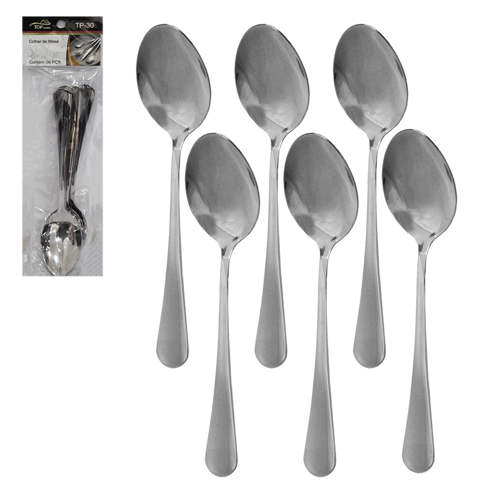 COLHER DE MESA DE INOX TOP CASA COM 6 PECAS 20,5CM