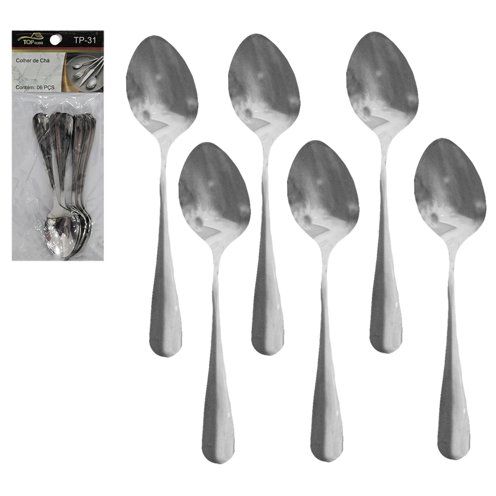 COLHER DE CHA DE INOX TOP CASA COM 6 PECAS 14CM