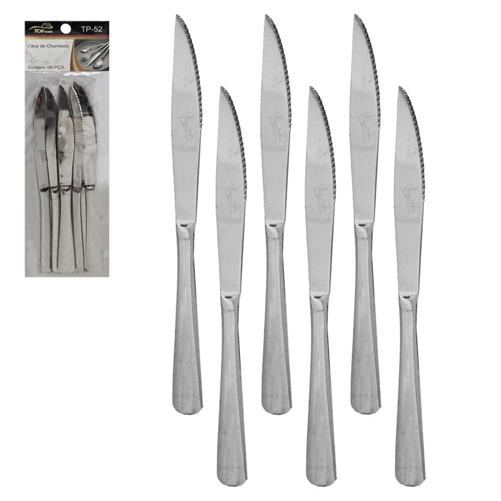 FACA DE CHURRASCO DE INOX TOP CASA COM 6 PECAS 23CM