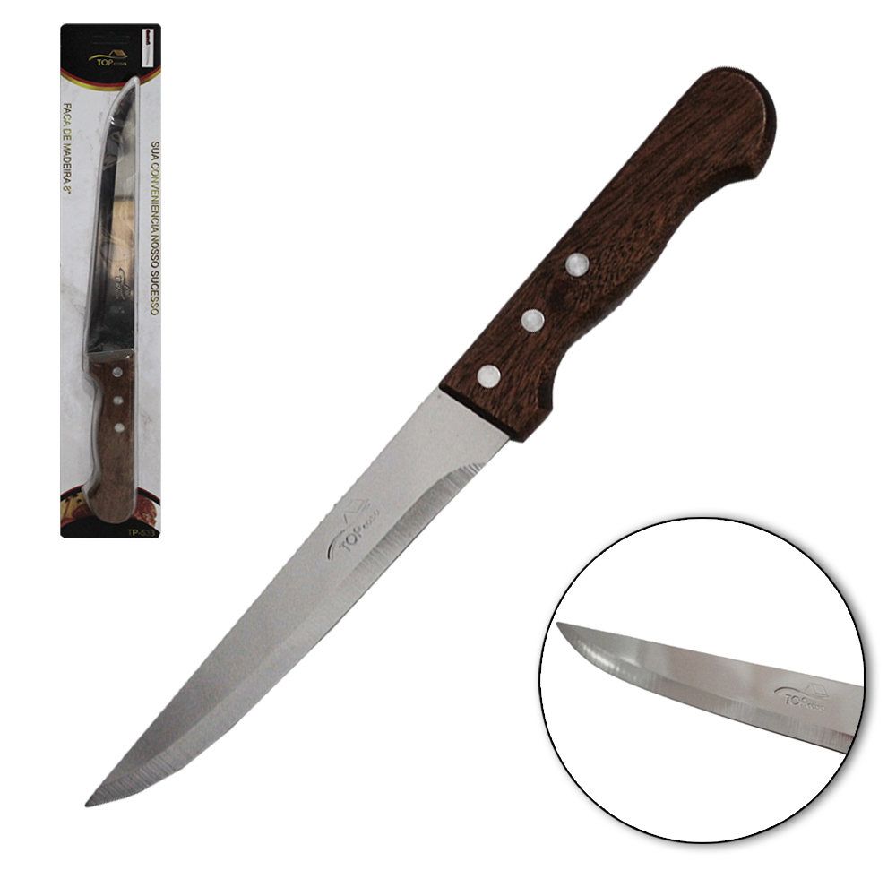 FACA DE COZINHA / PEIXEIRA DE INOX 8'' CABO MADEIRA TOP CASA