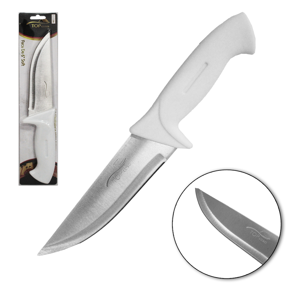 FACA DE CARNE / PEIXEIRA DE INOX 6'' CABO PLASTICO BRANCO TOP CASA