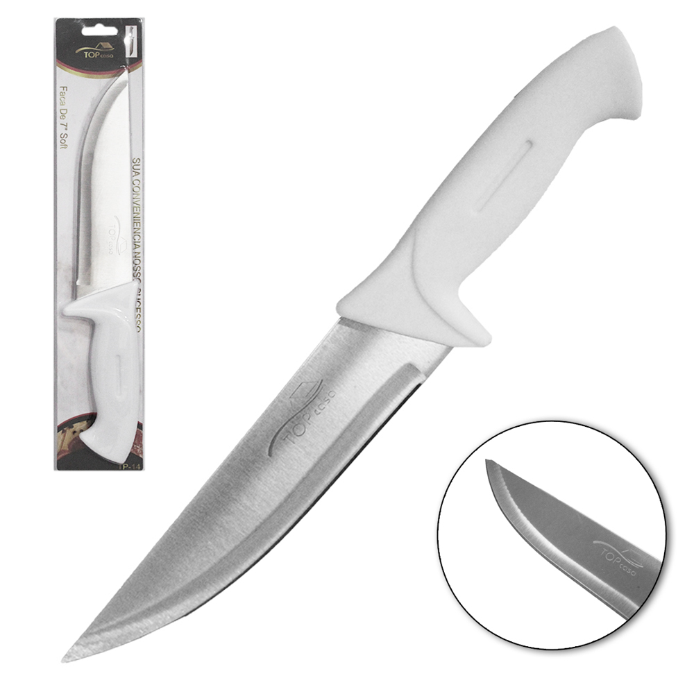 FACA DE CARNE / PEIXEIRA DE INOX 7'' CABO PLASTICO BRANCO TOP CASA