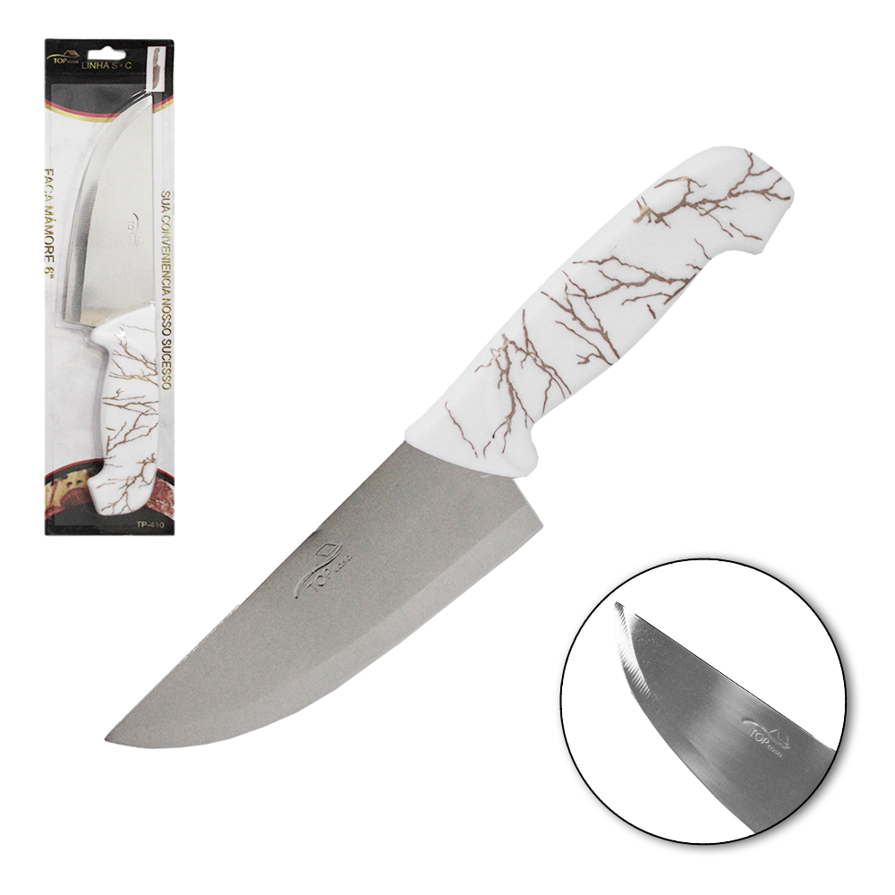 FACA DE CARNE / ACOUGUEIRO DE INOX 6'' CABO PLASTICO MARMORE BRANCO TOP CASA