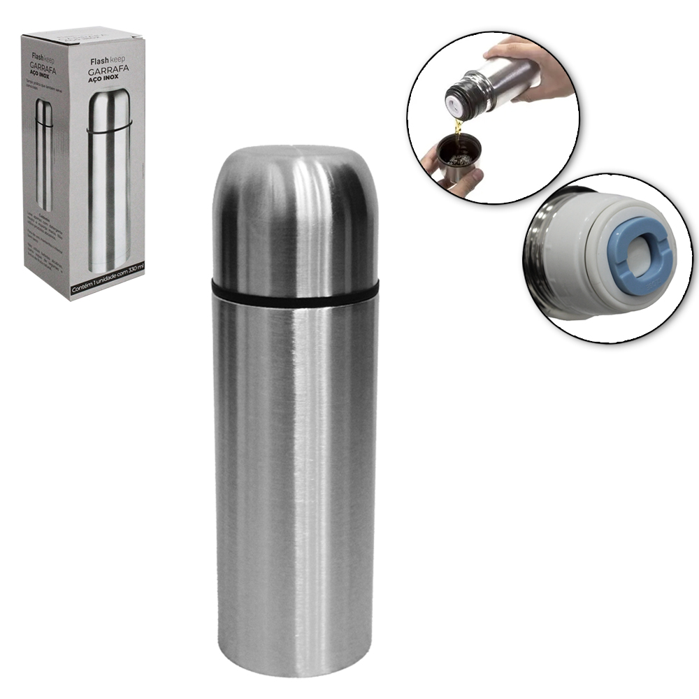 GARRAFA TERMICA DE INOX COM PAREDE DUPLA FLASH KEEP 330ML