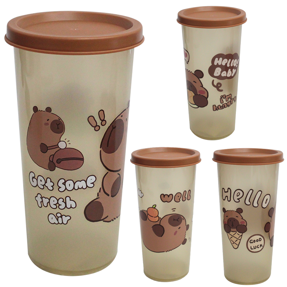 COPO COM TAMPA HERMETICA DE PLASTICO CAPIVARA 300ML