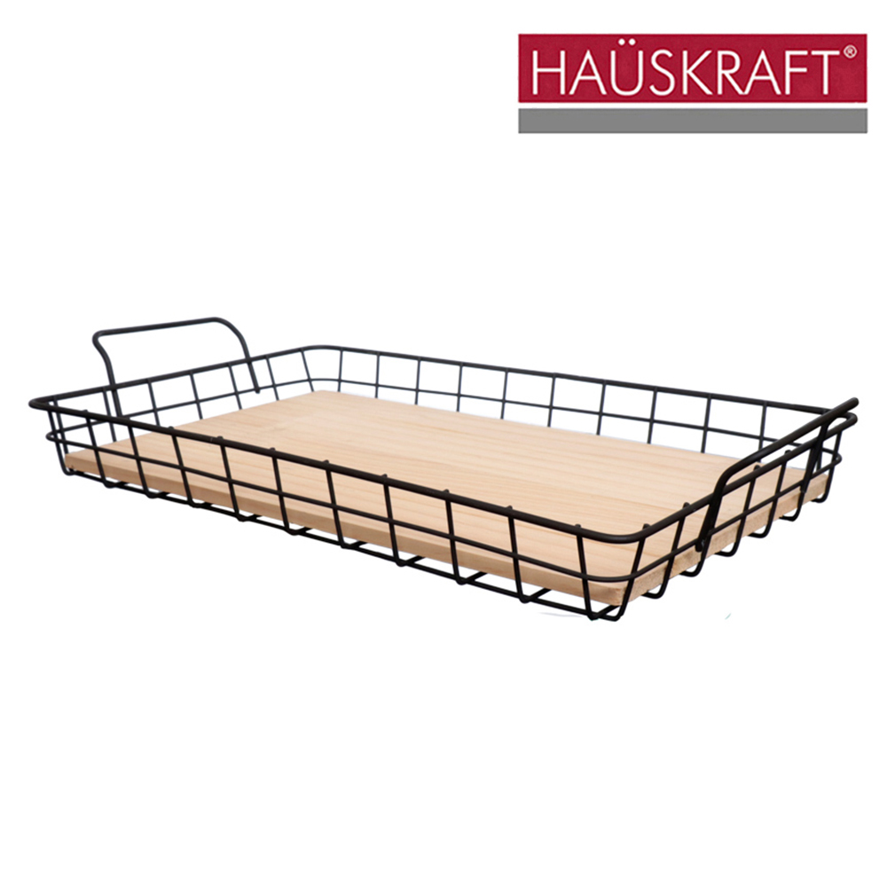 BANDEJA ARAMADO / MADEIRA RETANGULAR DECORATIVA COM ALCA HAUSKRAFT 43X24X7CM