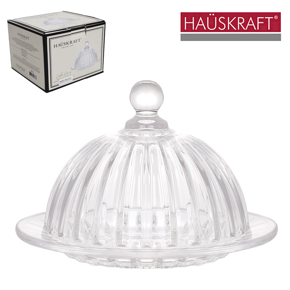 MINI PRATO MANTEIGUEIRA DE VIDRO REDONDA LINHA SERVIR MELINA HAUSKRAFT PREMIUM 9,5X14CM DE Ø
