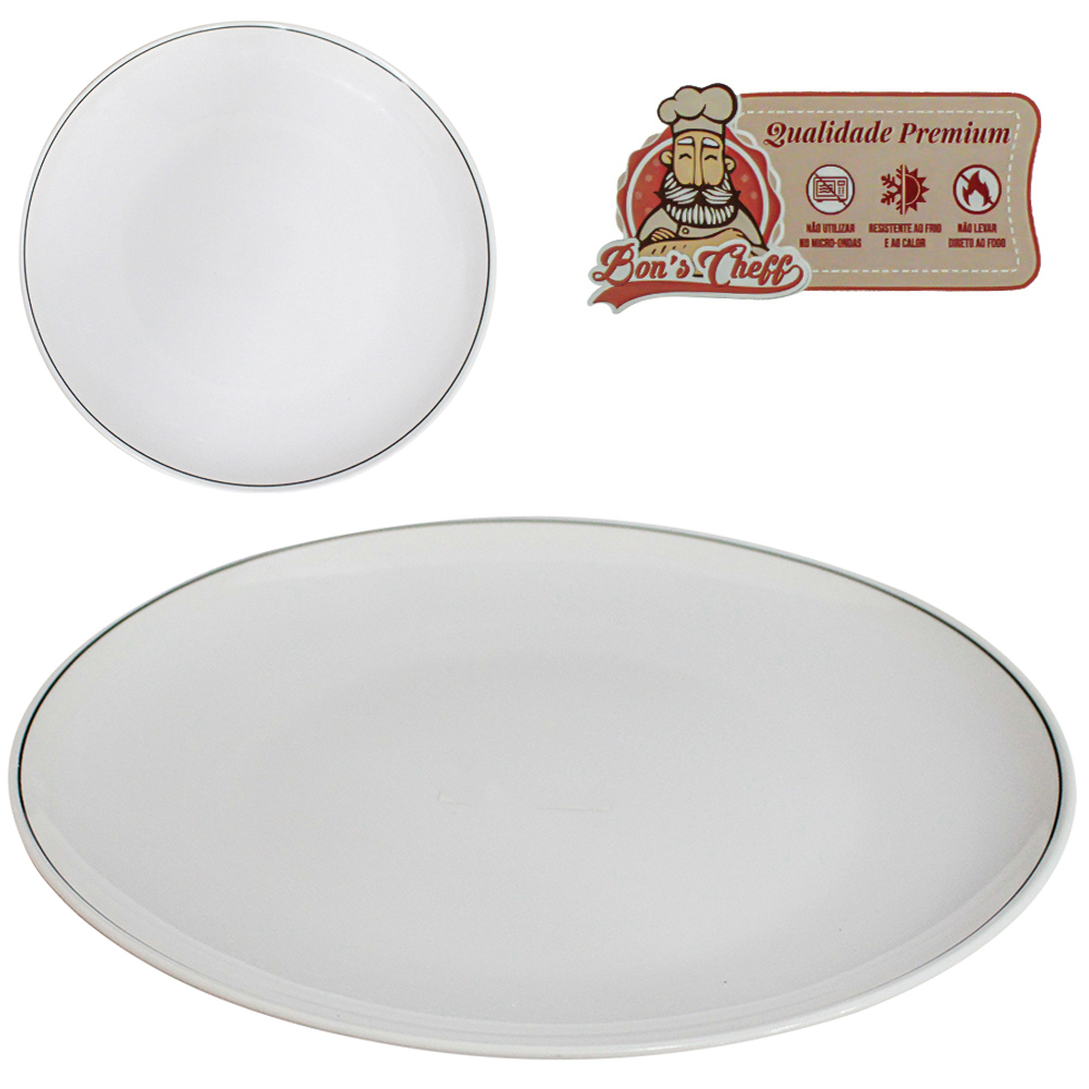 BANDEJA DE MELAMINA REDONDA GOURMET BRANCO LINE 30CM DE Ø BONS CHEFF