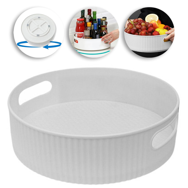 BANDEJA DE PLASTICO REDONDA GIRATORIA MULTIUSO COM ALCA BRANCA 6,5X23CM DE Ø