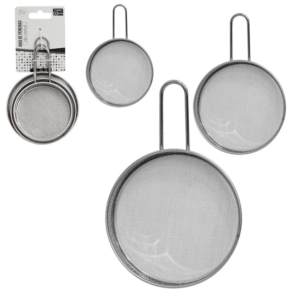 PENEIRA COADOR DE INOX COM 3 PECAS 7,5/9/10CM DE Ø