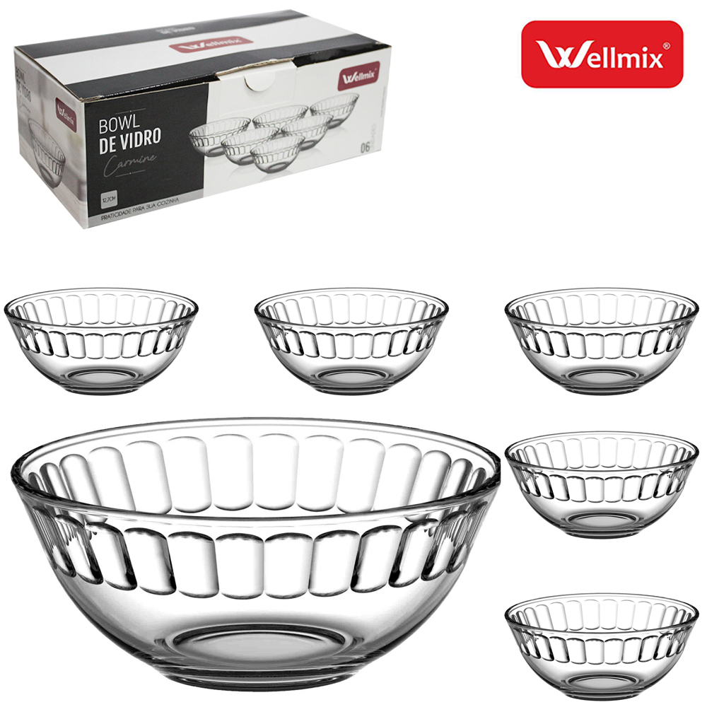 JOGO DE TIGELA DE VIDRO REDONDA PARA SOBREMESA CARMINE TRANSPARENTE COM 6 PECAS 350ML 12,7CM DE Ø
