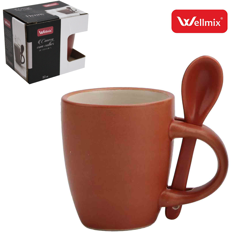 CANECA DE PORCELANA COM COLHER DENNY COLLECTION TERRACOTA 90ML