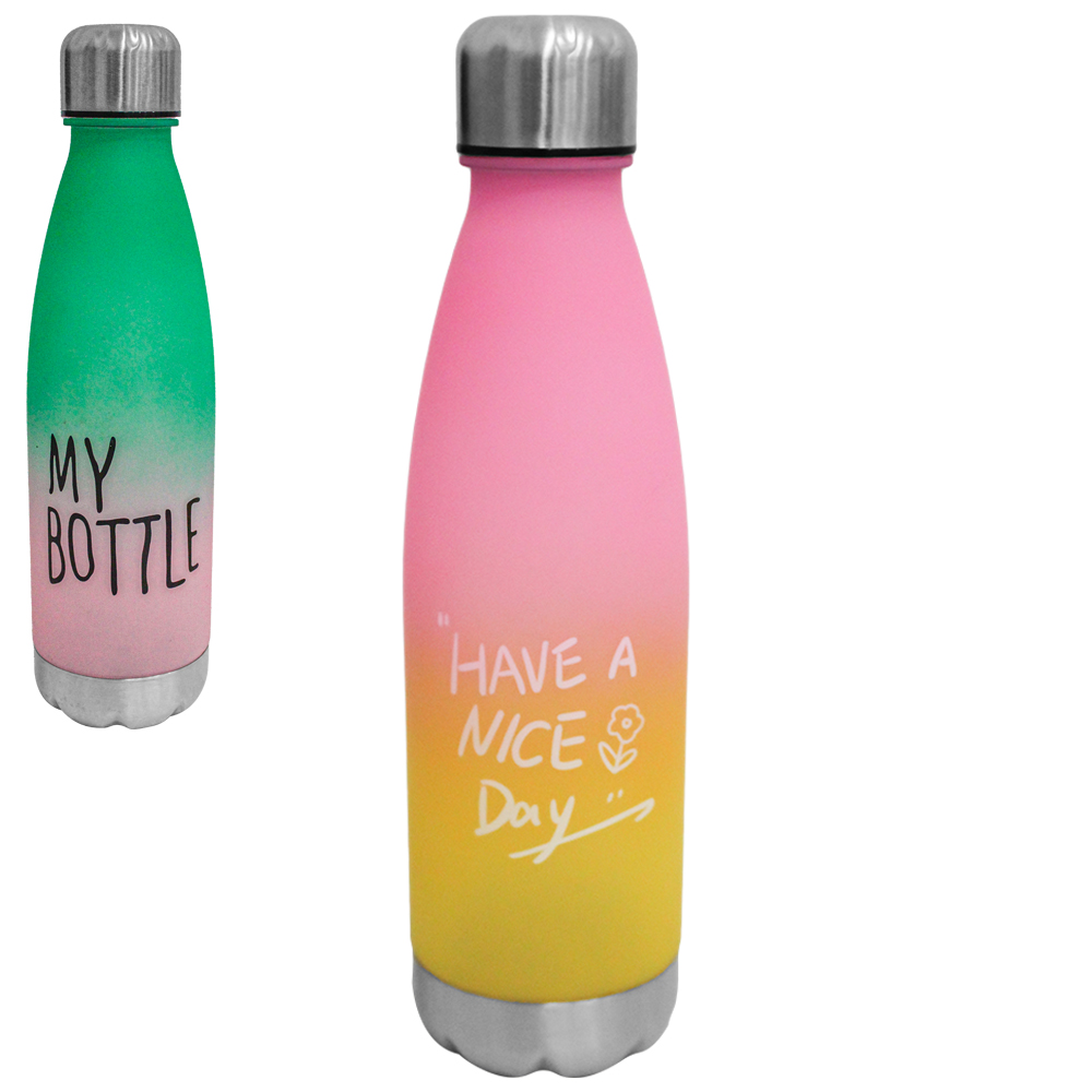 GARRAFA SQUEEZE DE PLASTICO AS EMBORRACHADO COM TAMPA E BASE DE INOX 700ML