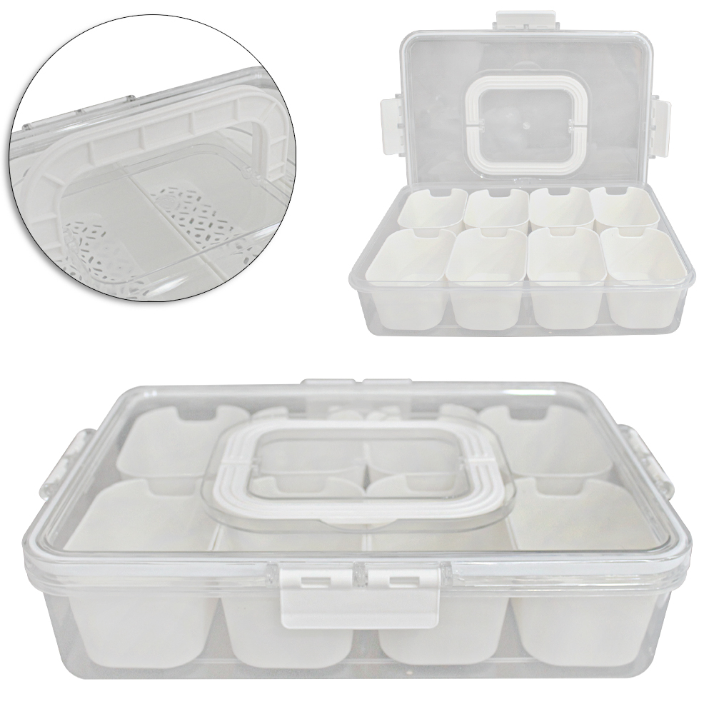 POTE ORGANIZADOR DE GELADEIRA DE PLASTICO PET FLEXIVEL RETANGULAR 8 CESTOS + TAMPA + TRAVA E ALCA 3000ML