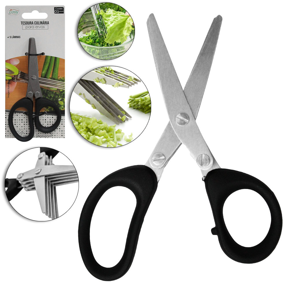 TESOURA CULINARIA PARA ERVAS COM 5 LAMINAS 13X5,5CM
